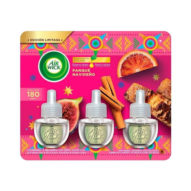 Aromatizante de Ambiente Air Wick Panqué Navideño 3 Repuestos de 20 ml c/u