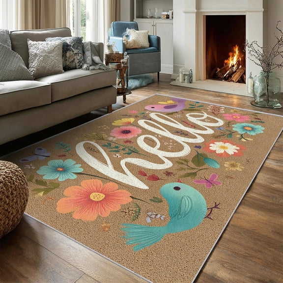 Vintage Floral Bird Area Rugs, Farmhouse Flower Carpet, Washable Non Slip Low Pile Soft Rug for Bedroom Living Room Decor Mat 2ftx3ft