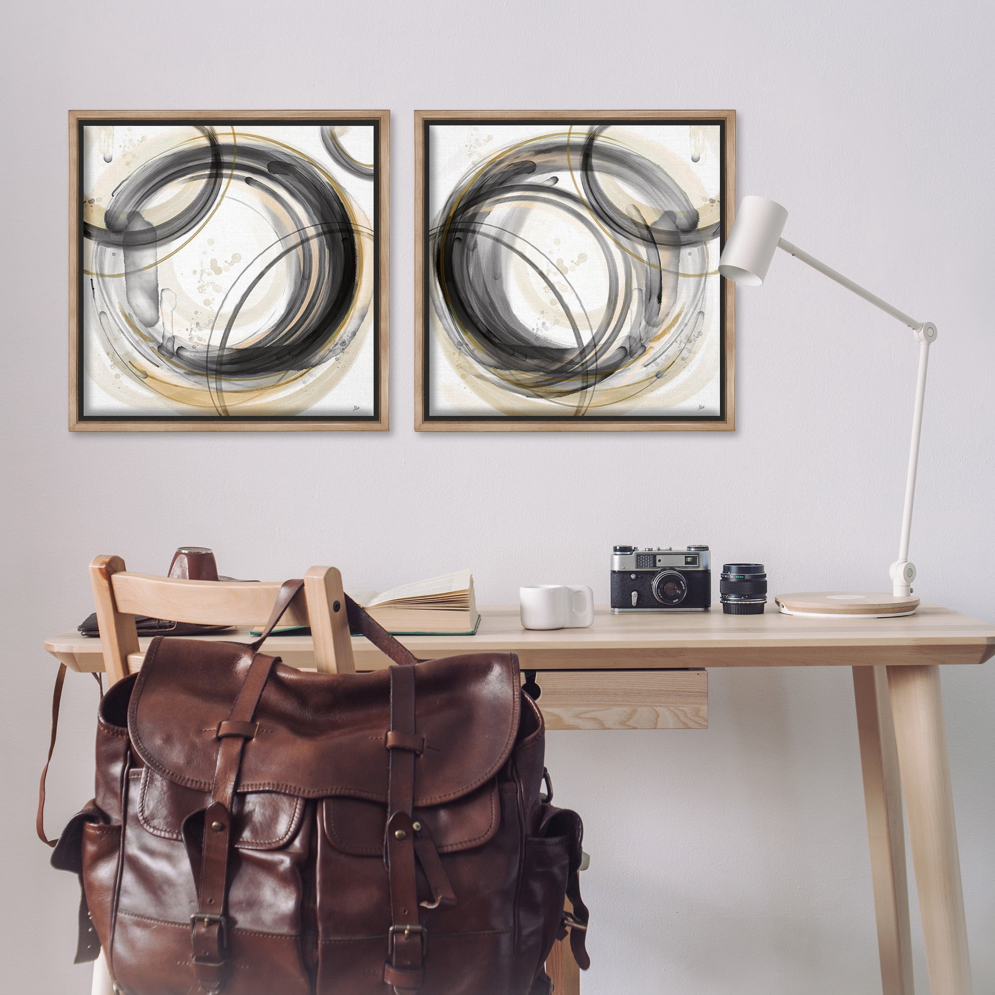Stupell Industries Concentric Circles Pattern Abstract Painting Brown Floater Framed Canvas Art Print Wall Art, 25 x 25, Set of 2