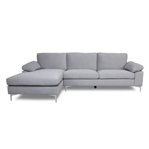 Startogoo Modern Velvet Fabric L Shape Couch With Extra Wide Chaise Lounge Corner Sectional Sofa Left Hand Facing Light Gray Com Startogoo Modern Velvet Fabric L Shape, Extra Wide Sofa Legs