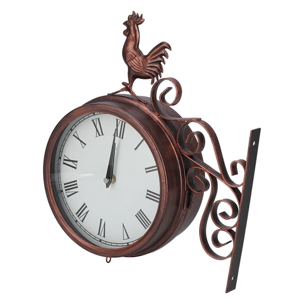Reloj de pared de gallo, reloj de pared de hierro forjado silencioso para sala de estar para jardín,Reloj de pared Reloj de pared de doble cara Reloj de pared redondo Reloj de pared de hierro forjado Higoodz Cocina, Decoración y Otros