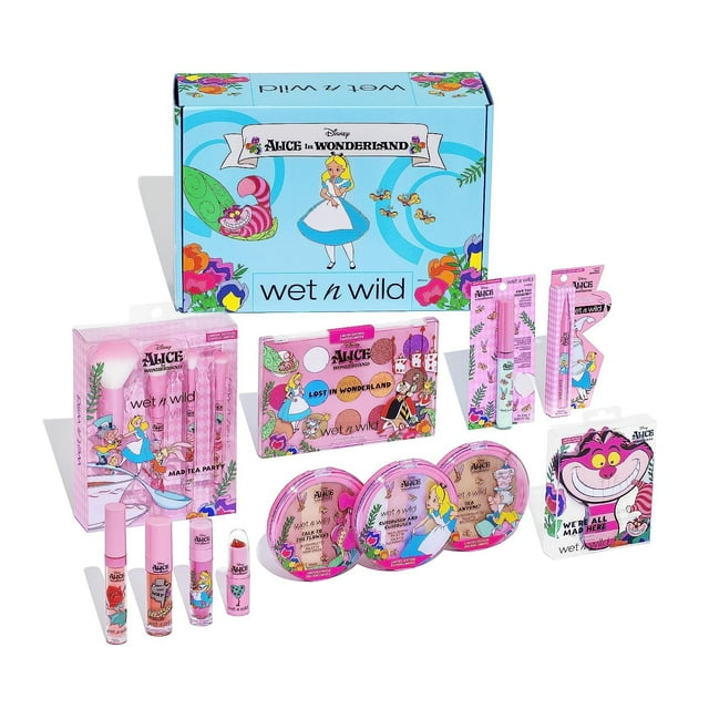 Set de maquillaje wet n wild Alicia en el país de las maravillas con pinceles y brillos de labios