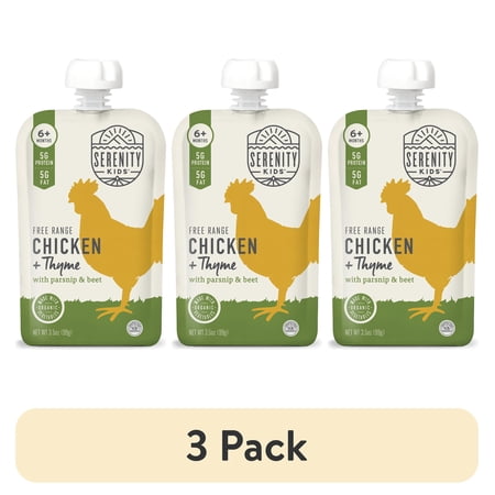(3 pack) Serenity Kids Free Range Chicken & Thyme Stage 2 Baby Food Organic Parsnip and Beet, 3.5oz Pouch