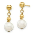 thumbnail image 2 of Real 14kt Yellow Gold 7-8mm White Semi-round Freshwater Cultured Pearl Dangle Post Earrings; for Adults and Teens; for Women and Men, 2 of 3