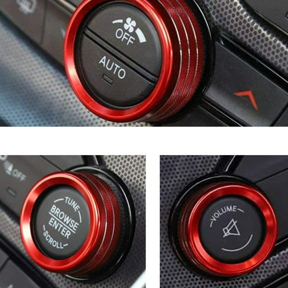 3x Red AC Radio Switch Knob Trim Ring For 15-20 Dodge Challenger Charger Durango
