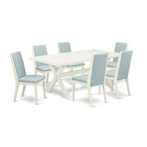 East West Furniture X-Style 7-piece Wood Dining Set in Linen White/Blue