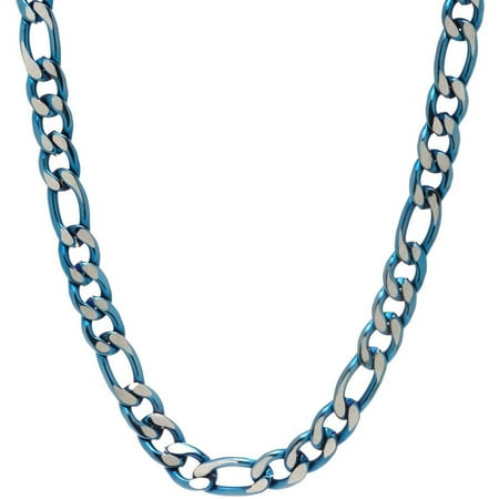 American Steel Men's Stainless Steel Jewelry/Blue IP Ion Plated 24 Two-Tone Figaro Chain Necklace, 7.00mm
