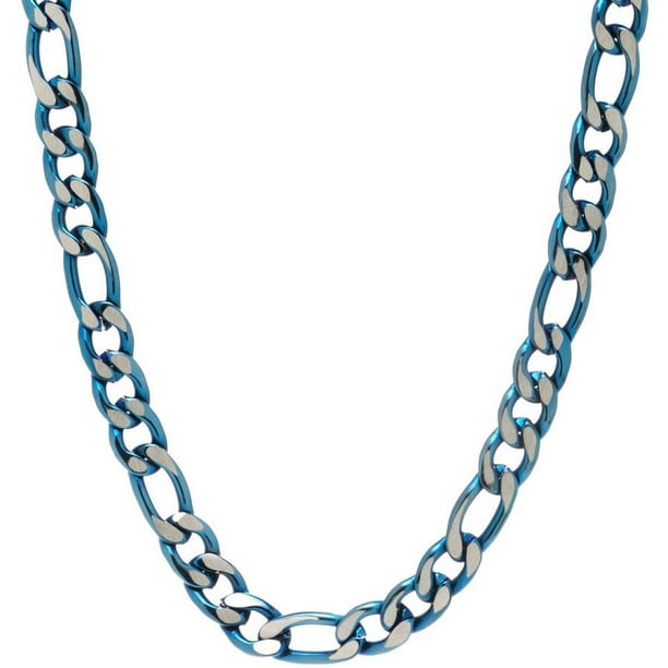 American Steel Men S Stainless Jewelry Blue Ip Ion Plated 24 Two Tone Figaro Chain Necklace 7 00mm Com - Mens Stainless Steel Pendants