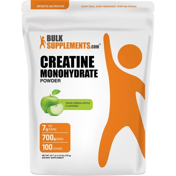 BulkSupplements Creatine Monohydrate Powder - Creatine Supplement, Micronized Creatine, Creatine Powder - Sour Green Apple, 700g (1.5 lbs)