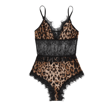 

LSFYSZD Female Sexy Lingerie Adults Leopard Print V-Neck Spaghetti Strap Bodysuit Nightwear for Women S/M/L/XL