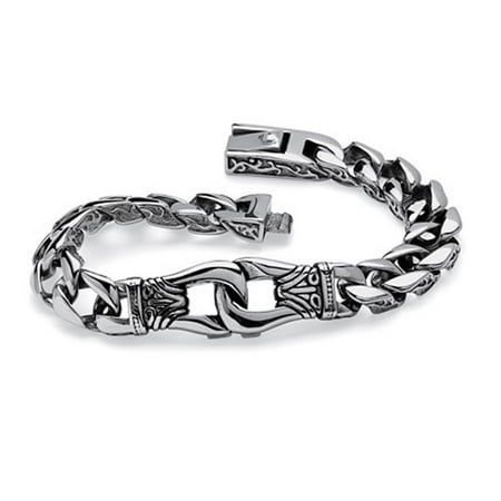 PalmBeach Jewelry 53977 Mens Tribal Design Link Bracelet in Stainless Steel