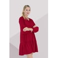 thumbnail image 2 of Miss Lavish London V Neck Dress With Long Sleeves Casual Long Sleeve Dress for Women Wine Red-XL, 2 of 5