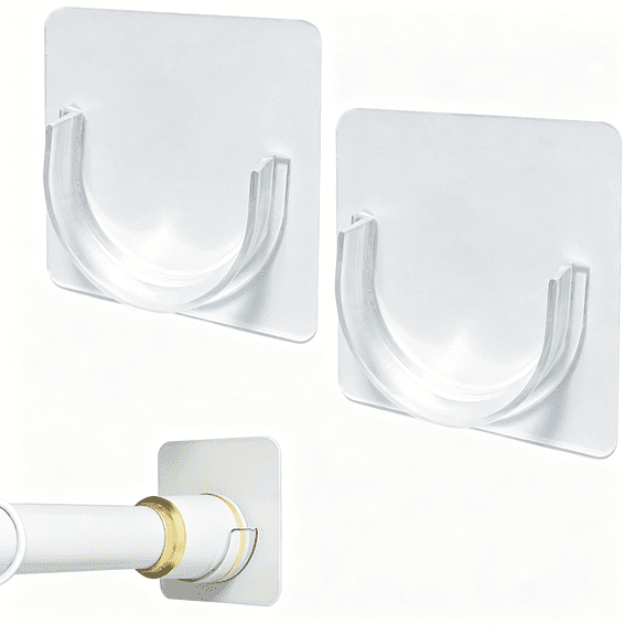 XIBUFE Shower Rod Holder, 4 Packs Tension Curtain Rod Bracket No Drilling, Adhesive Shower Rod Retainer Shower Curtain Rod Holder | Shower Curtain Rod Not Included Transparent