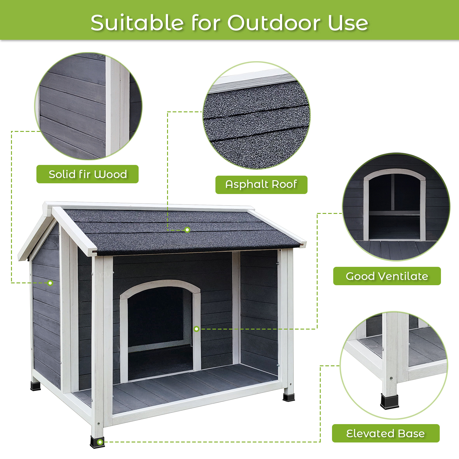 Aukfa Outdoor Wooden Dog House, 32" Height for Small to Medium Dog up to 40lbs, Windproof,Waterproof