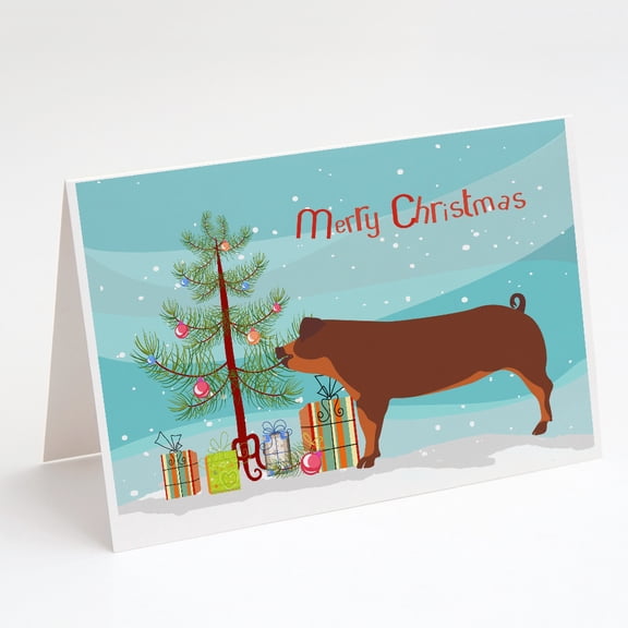 Duroc Pig Christmas Greeting Cards and Envelopes Pack of 8