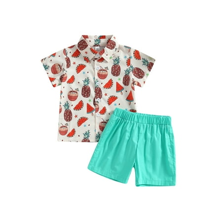 

Blotona Toddle Baby Boys Beachwear Clothes Shorts Set Watermelon/ Coconut Tree Print Short Sleeve Lapel Buttons Shirt Casual Shorts Summer Hawaiian Outfit 2Pcs 12M-5T