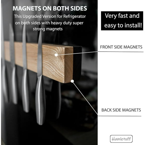 Premium Wood Magnetic Knife Holder for Refrigerator - 15 Inch Double Sided Magnetic Knife Strip for Wall