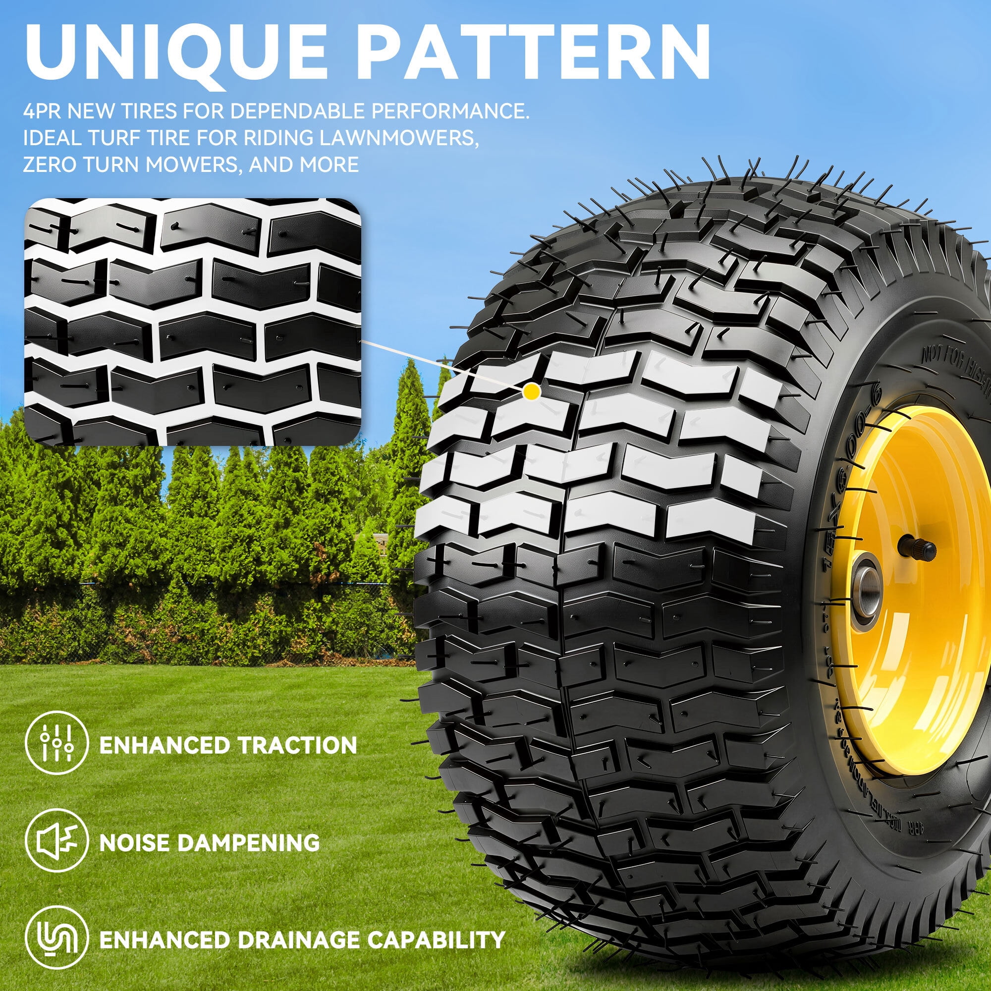 Uforic 15x6.00-6 4 Ply Lawn Mower Tire Wheel Set of 2, 3"Offset Hub 3/4" Bearings 570LBS Load Replacement for John Deere Riding Tractors