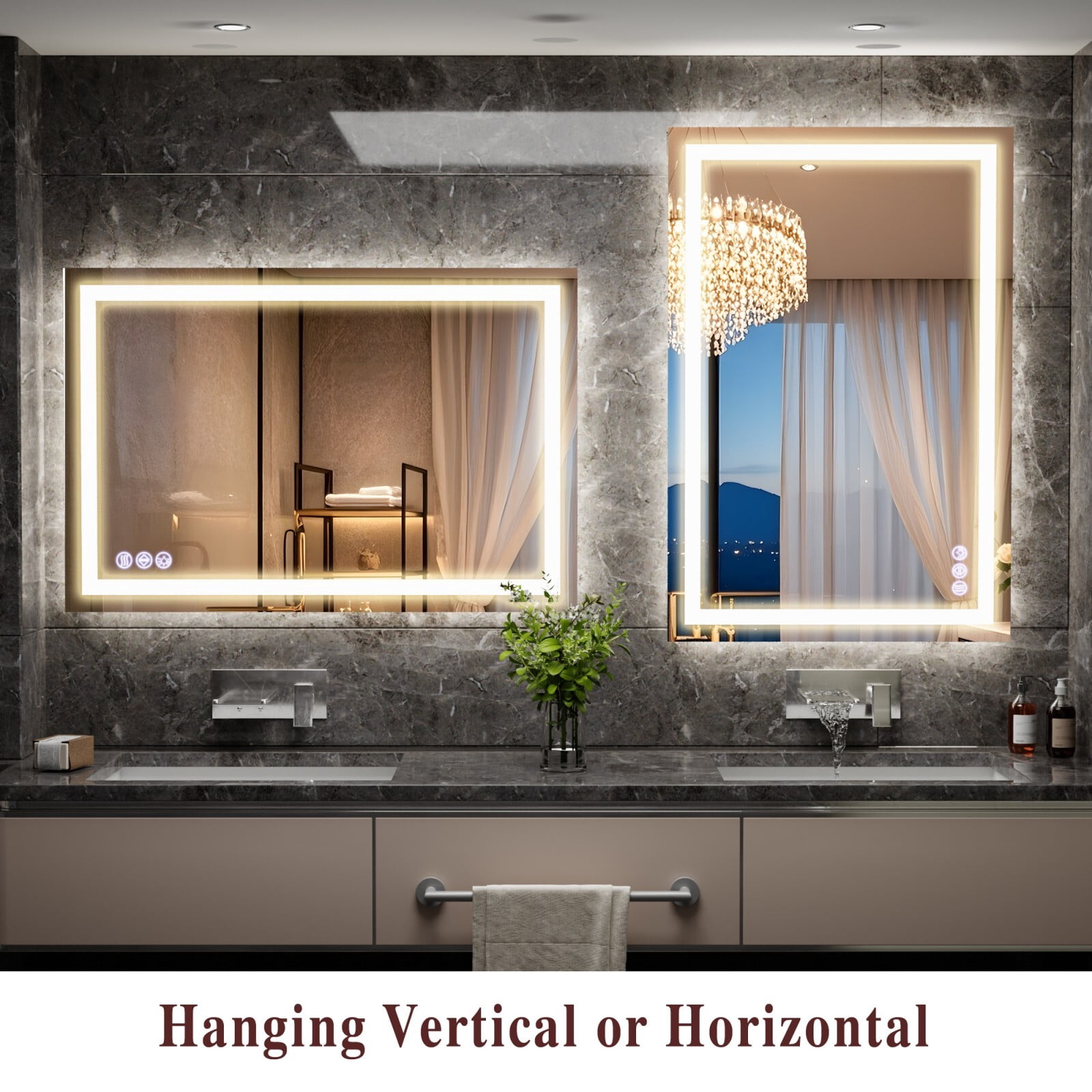 AUROMIR 48"x 32" LED Bathroom Vanity Mirror with Dimmable 3 Color Modes, White