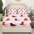 thumbnail image 3 of Dachshund Bed Sheets Set for Kids Boys Girls,Cute Dog Sheet Set Queen,Cartoon Puppy Sheets,Pink Love Heart Flat Fitted Sheet with 2 Pillowcases,Deep Pockets, 3 of 6