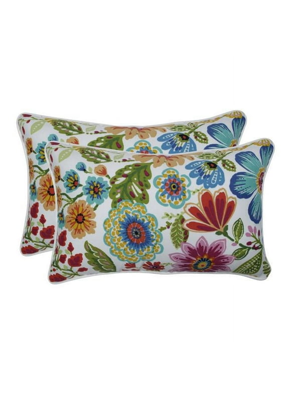 Pillow Perfect 620619 Outdoor & Indoor Gregoire Prima Rectangular Throw Pillow, Blue - Set of 2