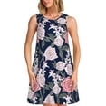 thumbnail image 1 of Xecao Robes d'Été à Fleurs Roses pour Femmes Robes Décontractées de Plage Sans Manches Robe Évasée avec Poches, 1 of 7