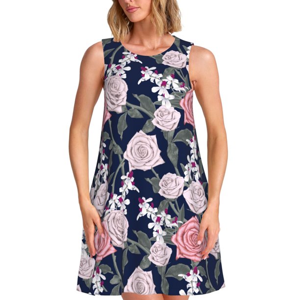 Disketp Rose Flowers para Vestido sin Mangas para Mujeres, Vestidos de Verano para Mujeres, Casual y Holgado para la Playa