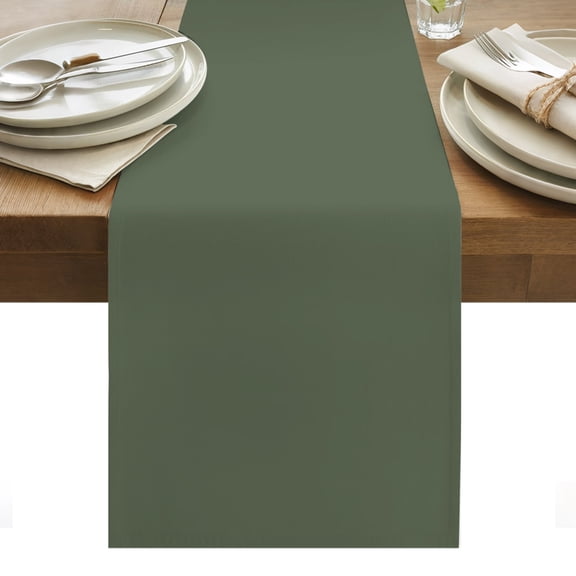 Olive Green Cotton Linen Table Runner Deep Green Color Solid Background Autumnal Rustic Farmhouse Dining Table Runners for Home Decor Party Dining Room Restaurant Kitchen Party 13" x 36"