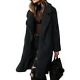 thumbnail image 2 of Fangasis Ladies Coat Fuzzy Fleece Jacket Lapel Outwear Women Casual Sherpa Jackets Loose Mid Length Overcoats Black 3XL, 2 of 5