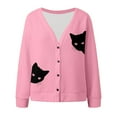 thumbnail image 4 of Cnbwig Womens Sweaters Elegant Long Sleeve Jacket Knit Cardigan Sweater Cat Knitted Coat for Autumn Winter Outerwear Fashion Sweaters Fall Tops B-Pink L, 4 of 5