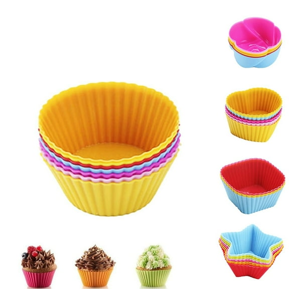 Silicone Cupcake Baking Cups,4Shape Non-stick Muffin Mold for Party,HYG Reusable Silicone Kitchen Baking Accessories for Home,(Pack of 24,Multicolor)