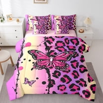 Manfei Pink Moth Butterflies 7pcs Bedding Comforter Set,Abstract Cheetah Pattern Queen Bedding Sets,Black Splash Ink Queen Sheet Sets For Girl Teens,Super Cozy Room Decor Reversible