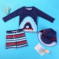 thumbnail image 2 of TOWED22 Toddler Boys 3 Piece Rash Guard Swimsuits Long Sleeve Stars Stripe Print Tops Shorts Swimwear Sets Blue,L, 2 of 5