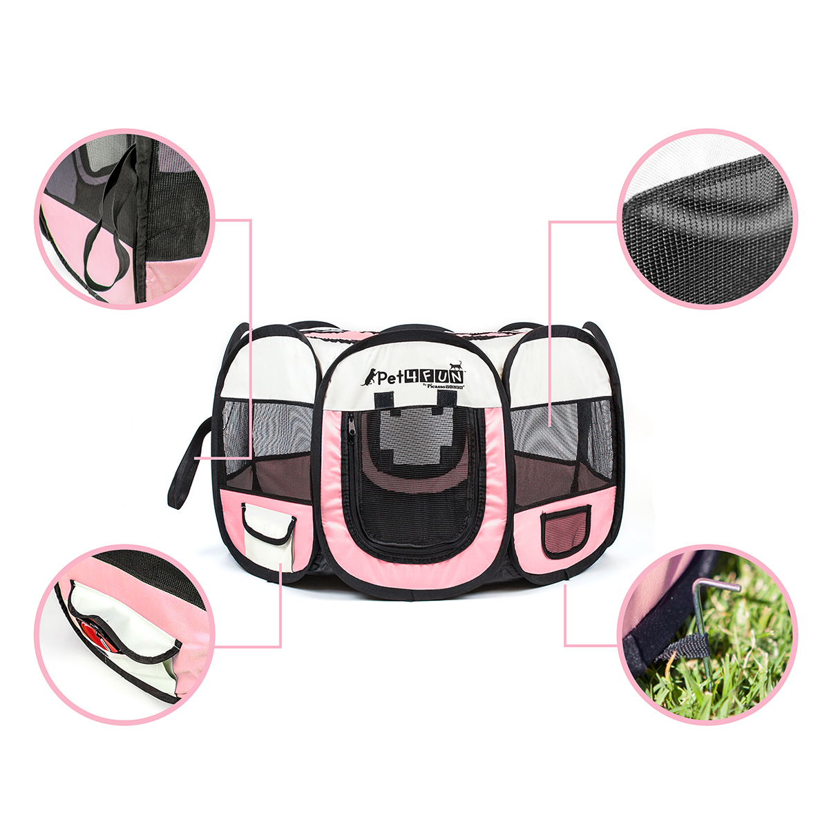 PicassoTiles Pet4Fun Portable Dog Playpen, Pink, 1 Pack, 29"L x 24"W x 16"H