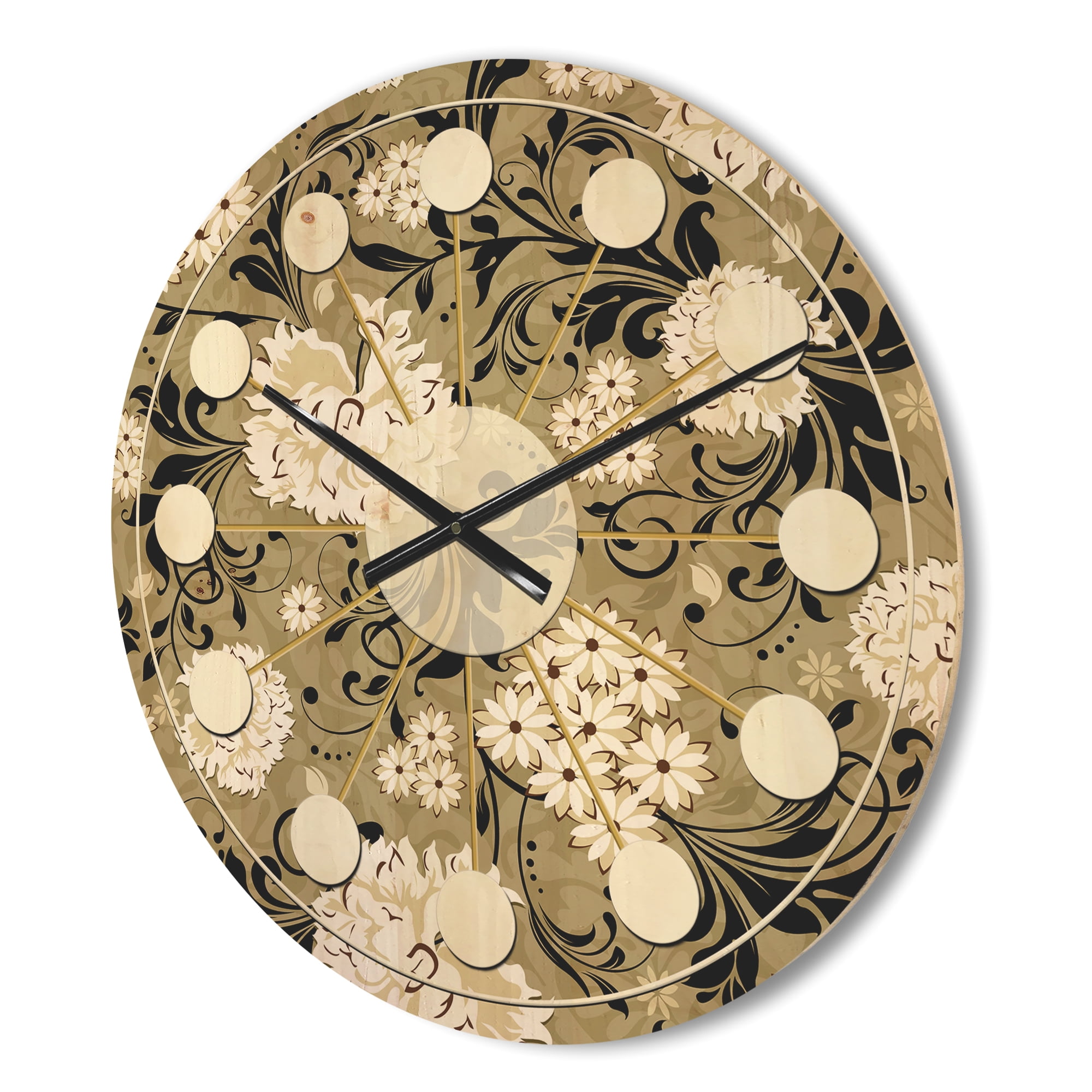Designart 'Abstract Retro Florals' Mid-Century Modern Wood Wall Clock