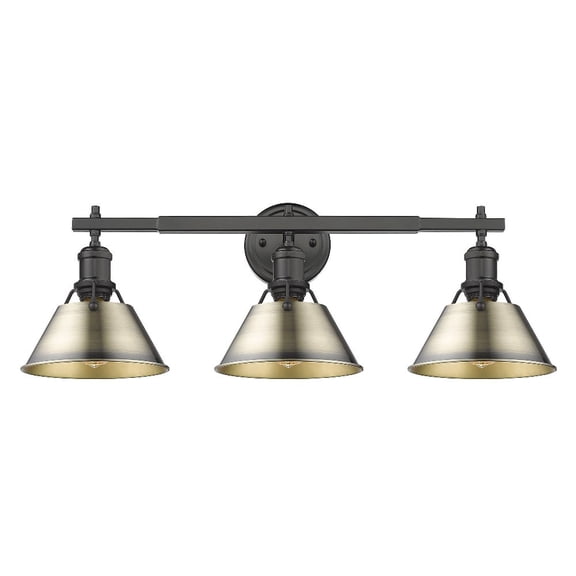 Orwell 3-Light Vanity Light in Matte Black with Aged Brass