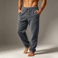 thumbnail image 2 of Lenpel Fleece Pants for Men Fall Elastic Waist Plush Pants Drawstring Casual Loose Warm Trousers with Pockets(Dark Gray,Small), 2 of 7