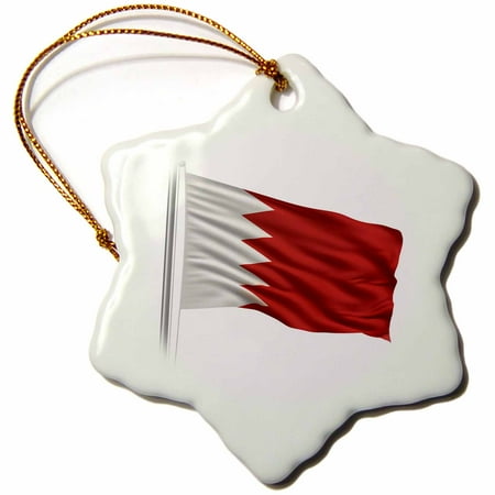 3dRose Flag of Bahrain on a flag pole over white Bahraini, Snowflake Ornament, Porcelain, 3-inch