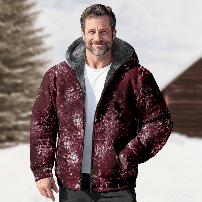 Kvsozwuty Mens Fleece Winter Jacket Full Zip Christmas Coat Casual Stylish  Hoodie Big and Tall Windproof Jacket Outerwear