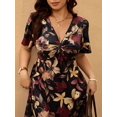 thumbnail image 7 of Elegant V-Neck Cinched Waist Floral Midi Dress for Women - Rayon Summer Vacation Dress, 7 of 7