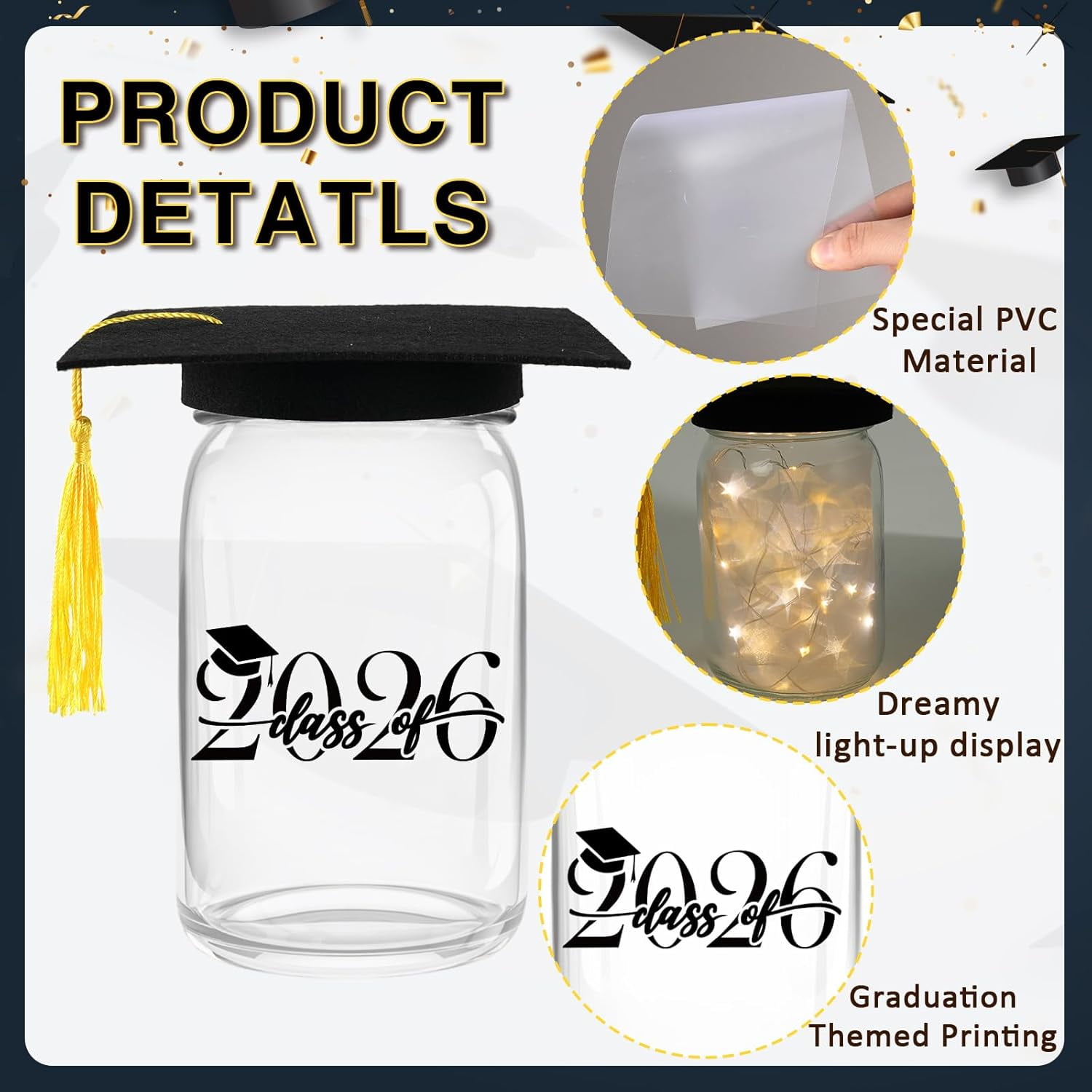 6 Sets 2026 Graduation Centerpieces for Tables, Mason Jar Centerpieces with Graduation Caps, Money Jars for College High School Congrats Grad Party Decor Supplies