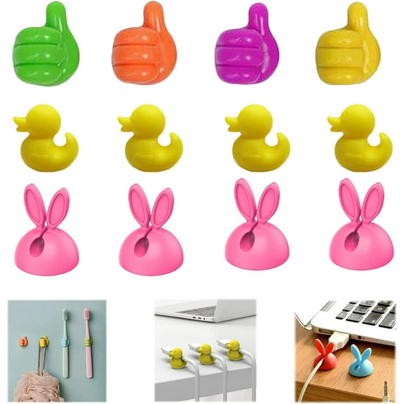 12 Pcs Cable Organizer Clips Cord Holder, Fun Cute Animal Self Adhesive Cable Management for Office Table, Desk, Wall, Car, Computer and Nightstand