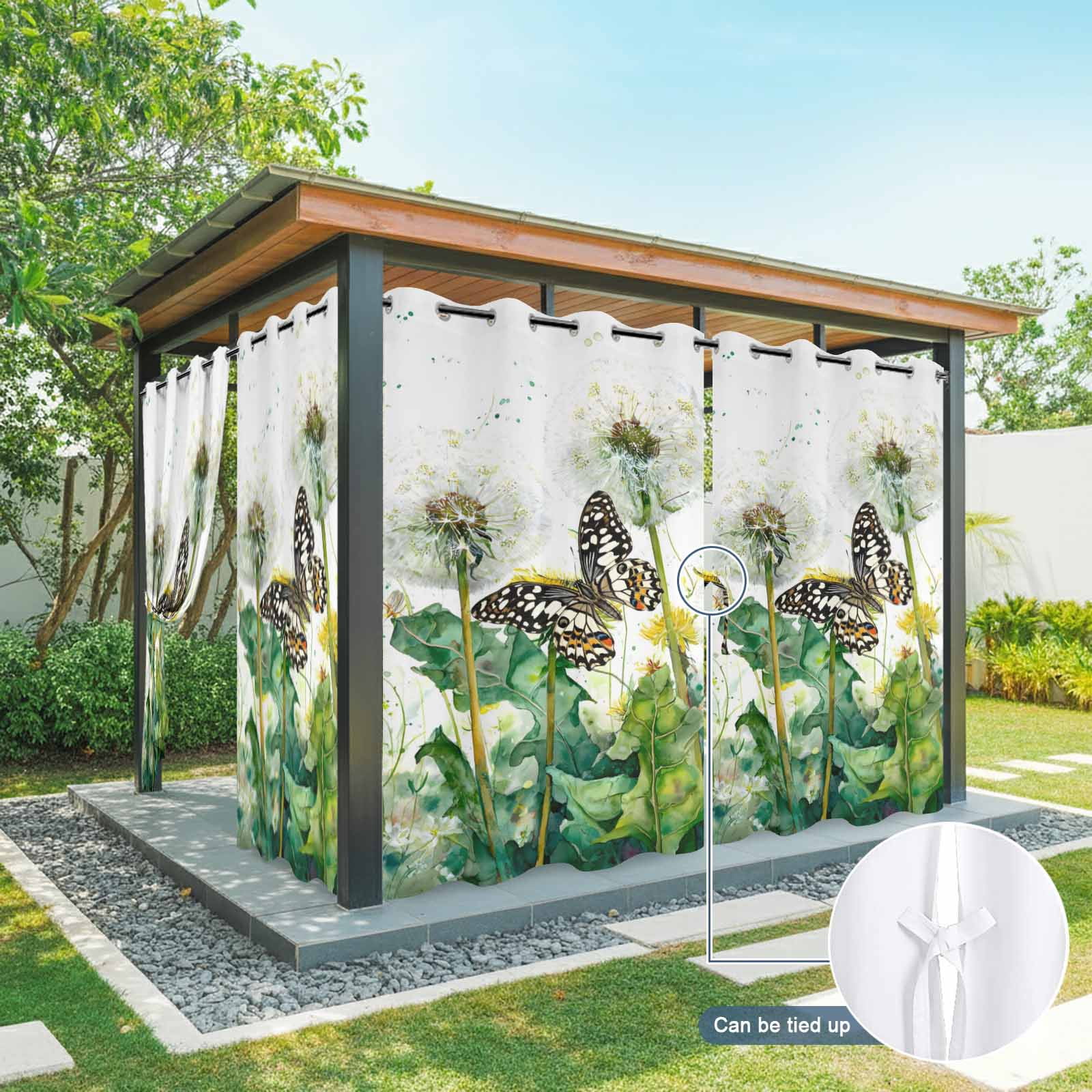 Dandelion Field Outdoor Curtains for Patio, Abstract Yellow Flower Monarch Butterfly Botanical Sunshade Privacy Drapes Grommet Waterproof Outside Curtains for Porch/Cabana/Balcony 54"x 108", 1 Panel