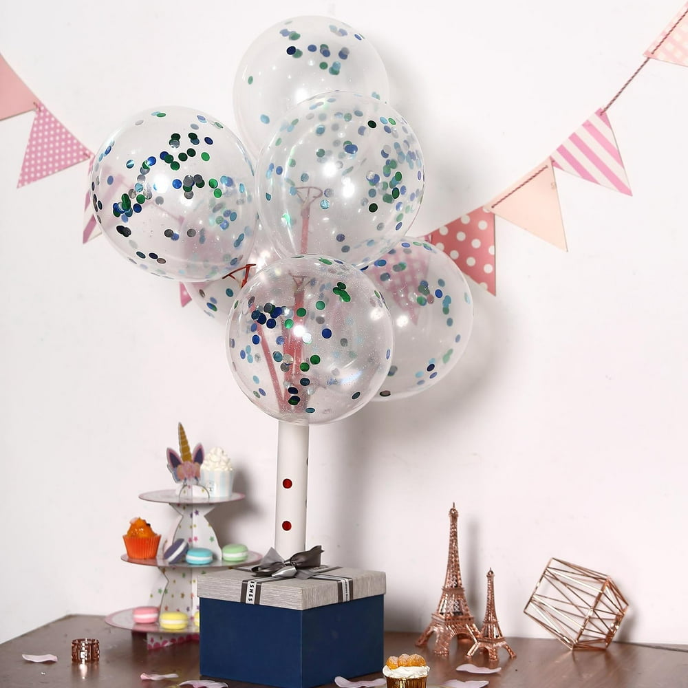 Efavormart 10 Pack 12" Clear Confetti Balloons Party Balloons Filled With Blue Confetti Dots