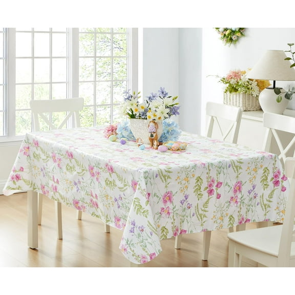 Newbridge Easter Wildflower Fields 52 x 52 inch Square Vinyl Flannel Backed Tablecloth
