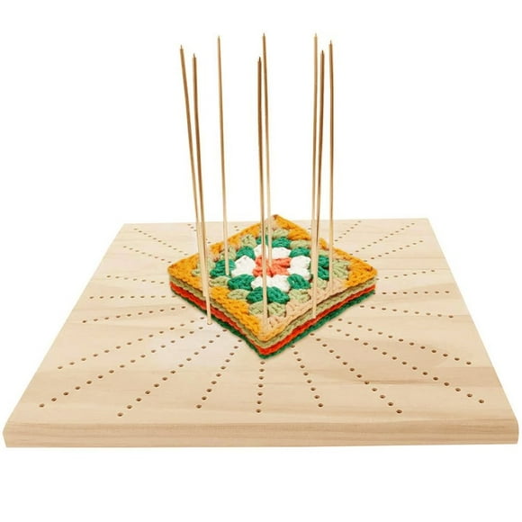 Wooden Crochet Blocking Board Handcrafted Knitting Blocking Boards Set with 10 Golden Aluminium Pins Excellent Gifts for Knitting Crochet and Granny Squares Lovers(12 Inch-Square)
