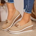 thumbnail image 2 of Wedge Loafers for Women Platform Cute Dress Casual Business Shoes Comfortable Lightweight Slip on Work Shoes with Gold Chain Khaki Size 9, 2 of 5