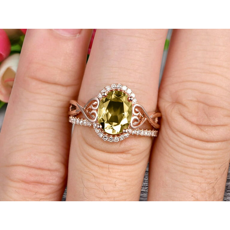 Art Deco 2 Carat 8x6mm Oval Cut Champagne Diamond Moissanite Engagement  Ring Wedding Set On 10k Rose Gold Shining Startling Ring Anniversary Gift 