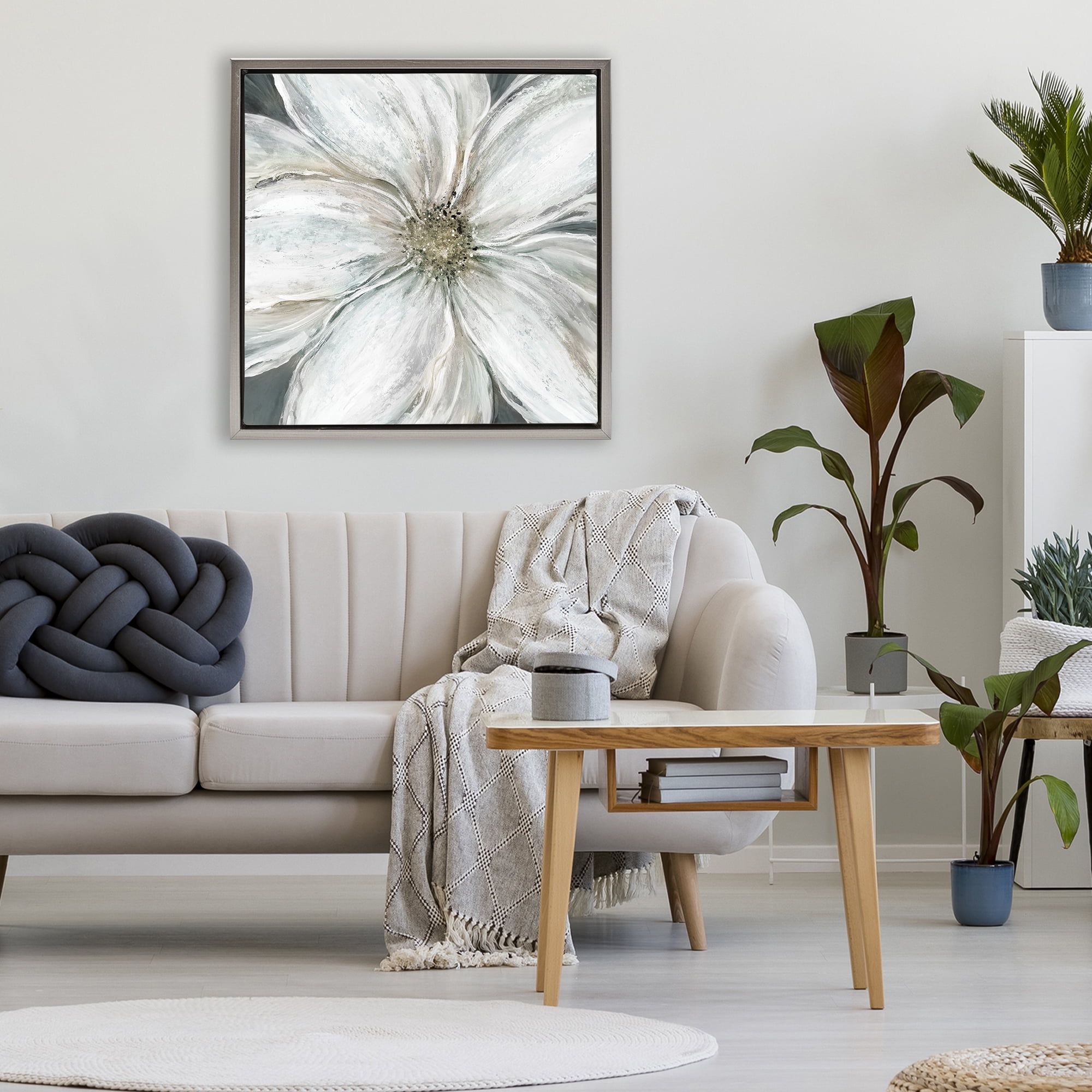 Stupell Industries Closeup Serene White Blossom Gray Framed Floater Canvas Wall Art, design by Carol Robinson