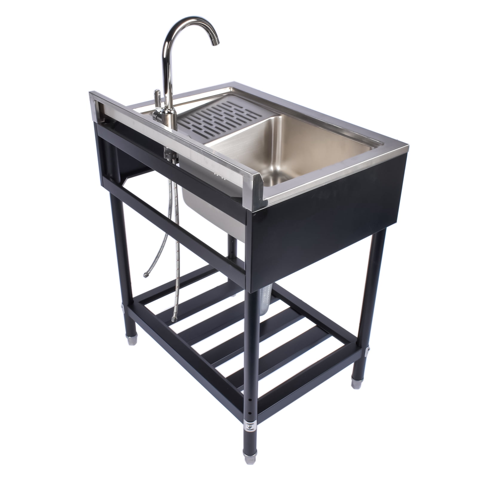 23.8'' Stainless Steel Sink Laundry Tub, Free Standing Laundry Sink with Washboard, Commercial Utility Tub with Cold & Hot Water Faucet for Garage Laundry Room Kitchen